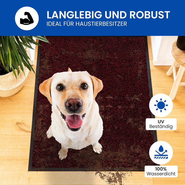 Gentle North Hochwertige Fussmatte rot-schwarz 60x90 gross für Innen &amp; Aussen - Schmutzfangmatte rut