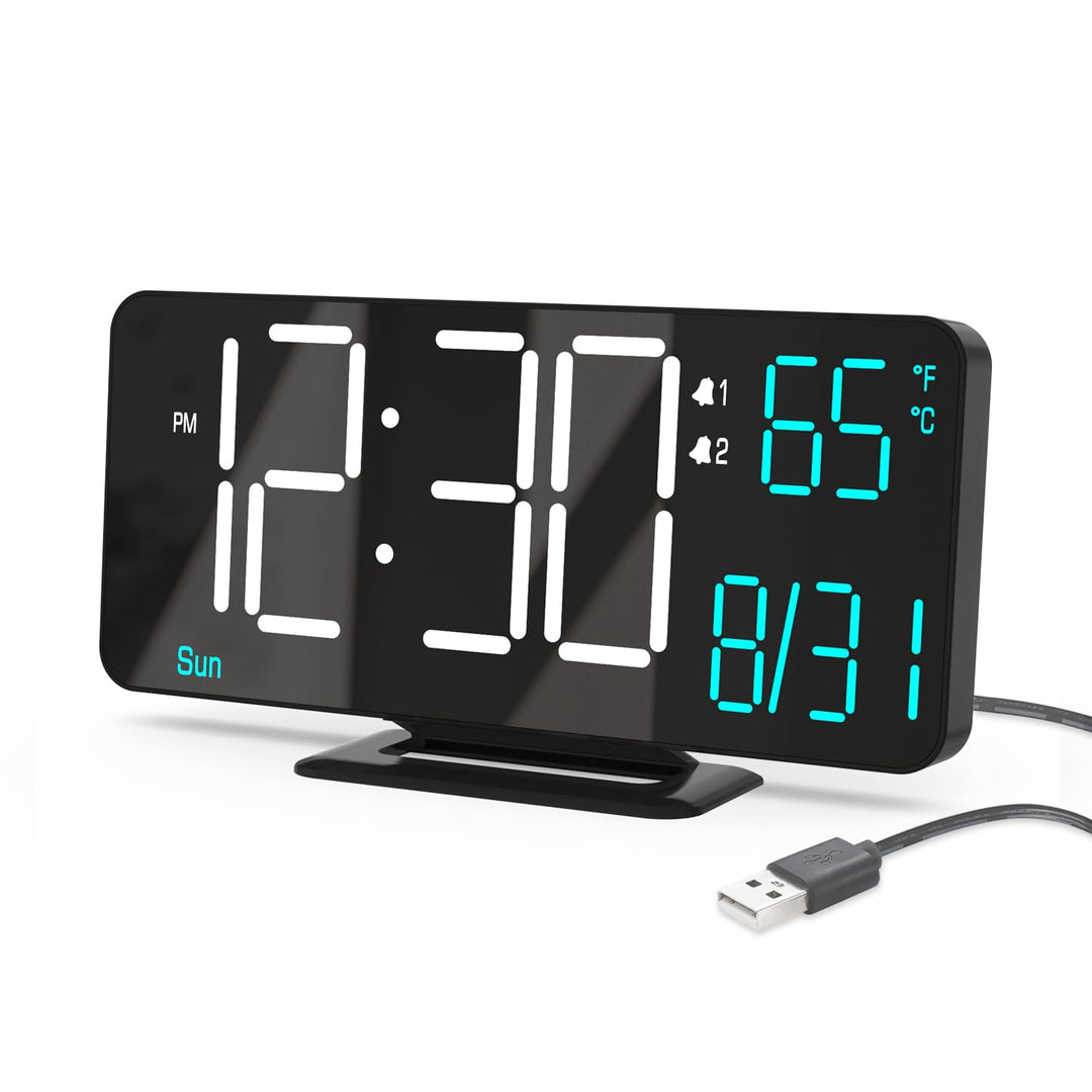 KOSUMOSU Digitaluhr für Schlafzimmer, 17 cm, Kleiner digitaler Wecker, schwarz, Dimmen, 12/24 Stunde