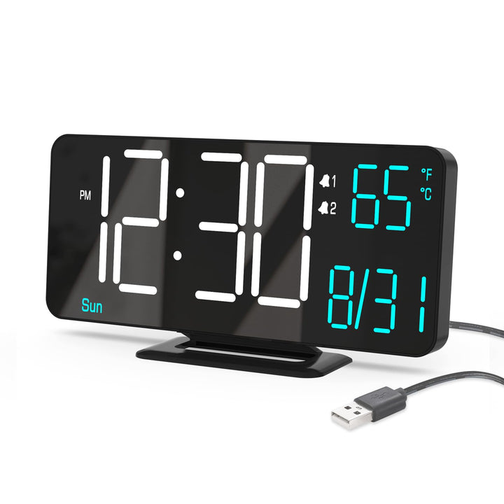 KOSUMOSU Digitaluhr für Schlafzimmer, 17 cm, Kleiner digitaler Wecker, schwarz, Dimmen, 12/24 Stunde