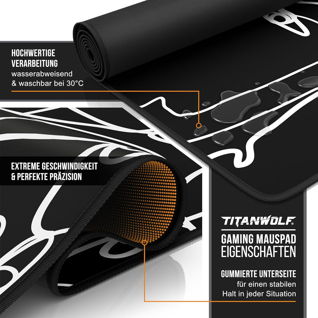 TITANWOLF - XXL Speed Gaming Mauspad 900 x 400mm - XXL Mousepad - Tischunterlage Large Size - verbes