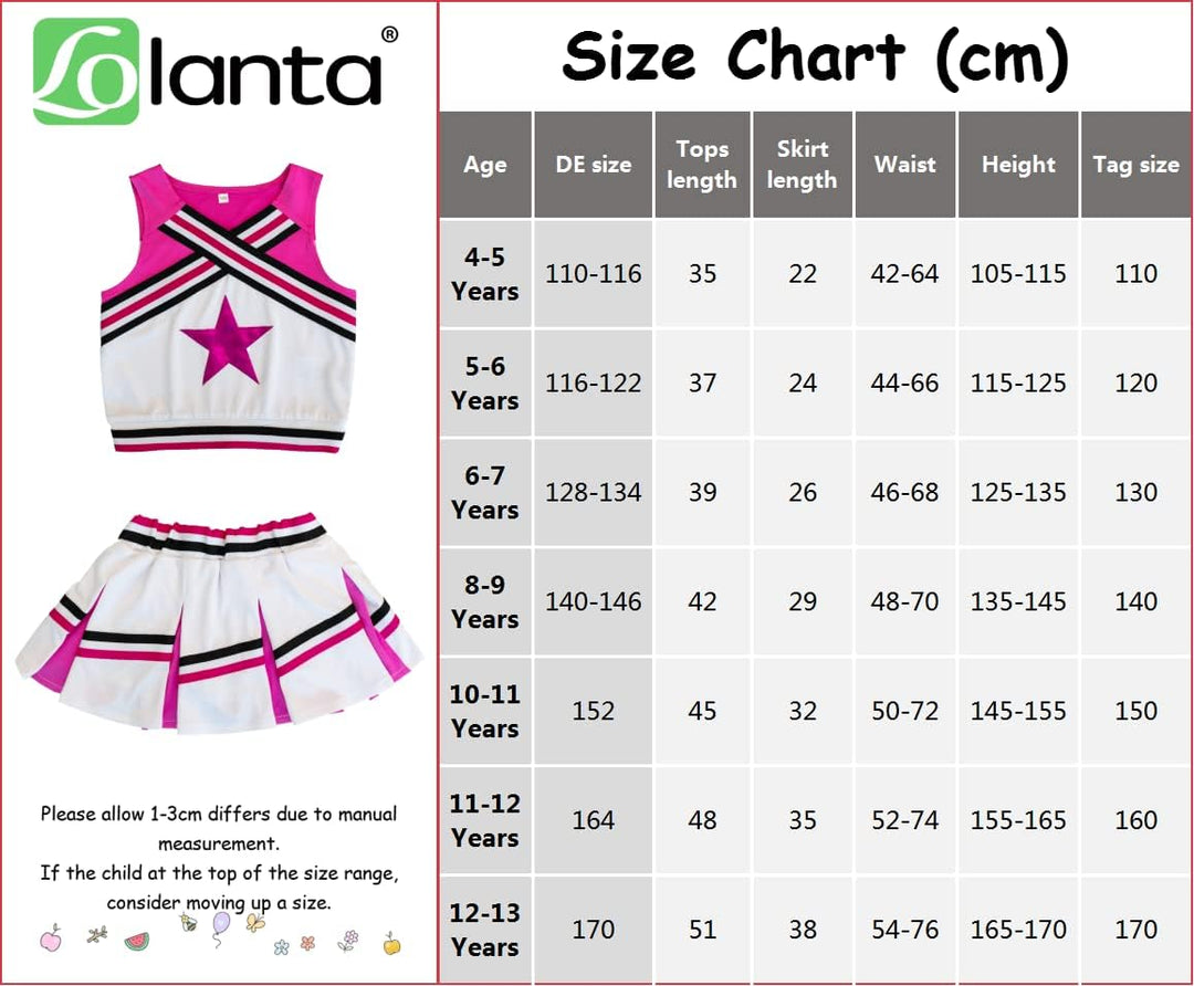 LOLANTA Mädchen Karneval Kostüm, Cheerleader kleid mit Pompoms und Socken, Mittelschule Cheerleading