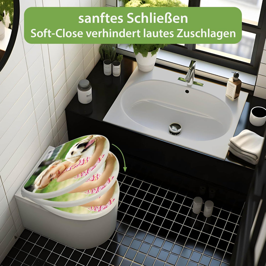 banjado Toilettendeckel mit Absenkautomatik 44,5x37cm - Soft Close Toilettensitz - WC Sitz mit Absen