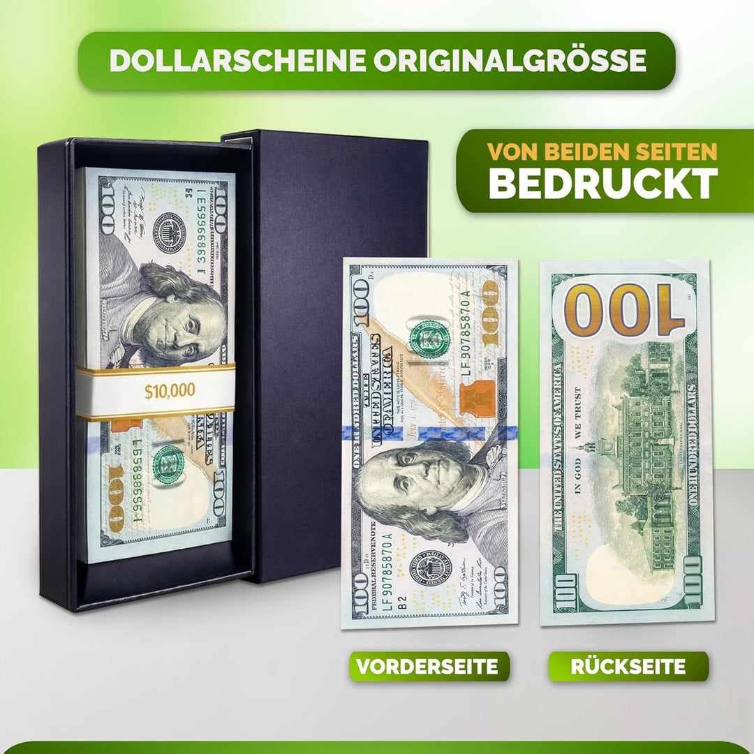 Spielgeld für Videoaufnahmen - Kinder 100$ x 100 Dollar Scheine mit Geschenkverpackung Fake Geld 10.