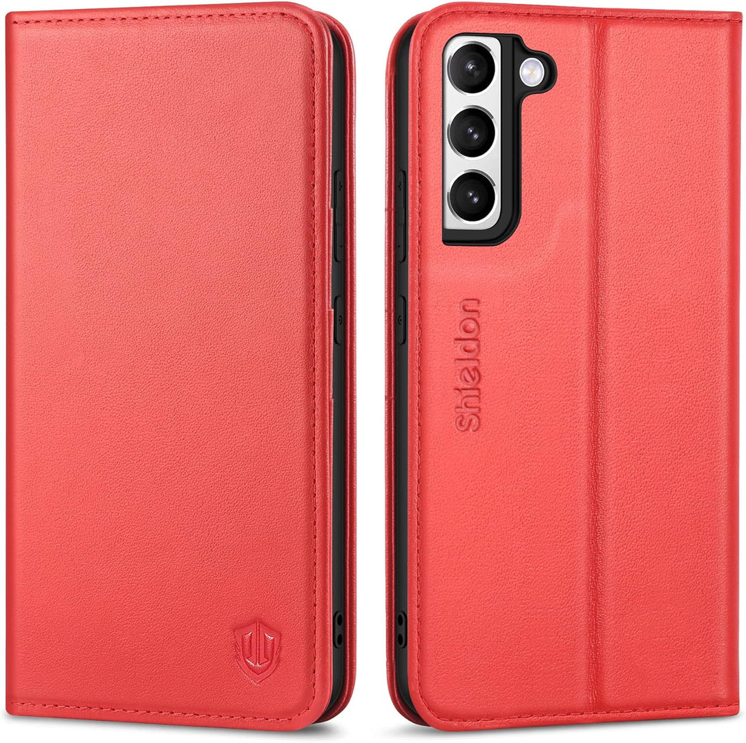 SHIELDON Galaxy S22+ Plus 5G Hülle Stossfeste Handyhülle [Erstklassig Echtleder] [Kartenfach] [Lifet