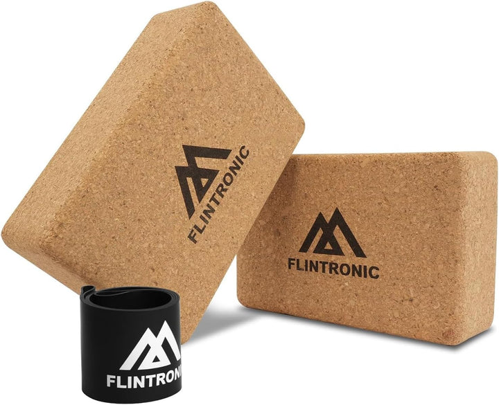 Flintronic 2er Set Yogablock aus Kork, 100% Natur Yoga Block Kork mit 1 Widerstandsband, Korkblock Y