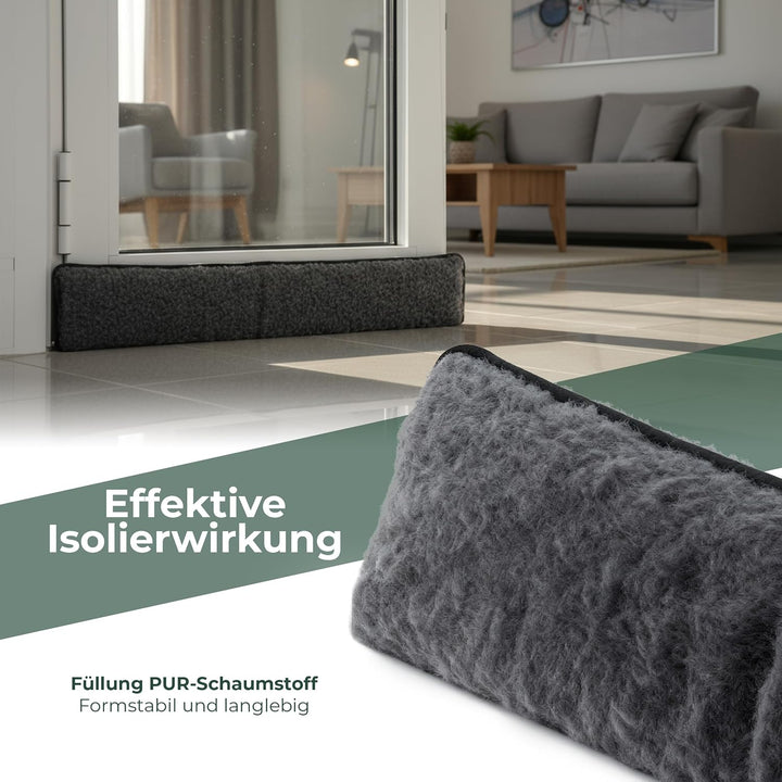 Zugluftstopper für Türen 100cm Anthrazit Schurwolle – stoppt Zugluft &amp; Kälte, dämpft Lärm/Staub/Lich