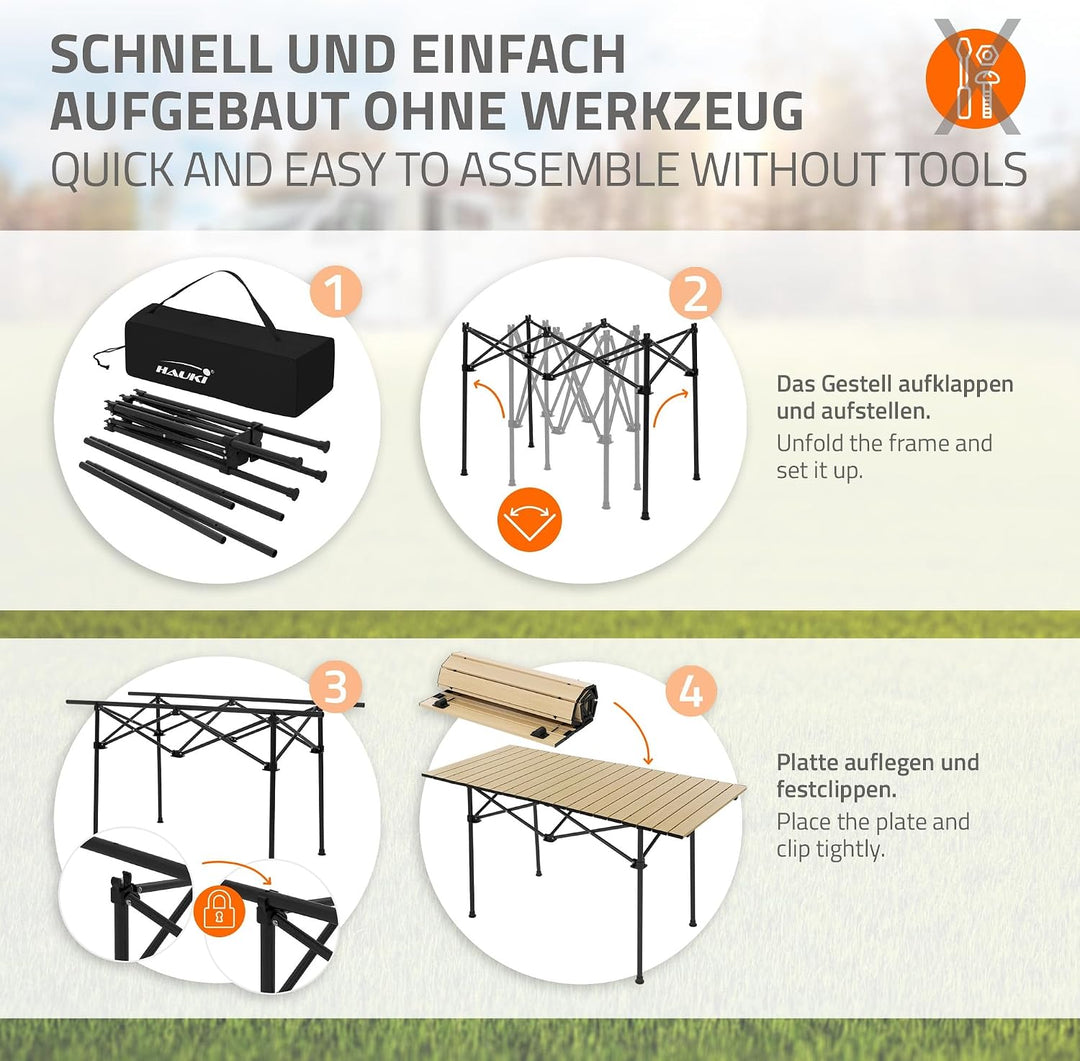 Hauki Campingmöbel Set 3tlg. Campingtisch faltbar Beige mit 2 Campingstühlen Khaki, Camping-Set für