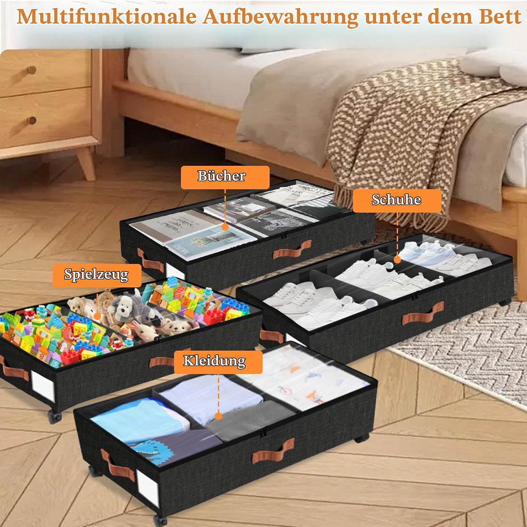 Unterbett Aufbewahrungsbox mit Rollen, 2 Stück 38L Gross Unterbett Aufbewahrung mit Deckel Metallrah