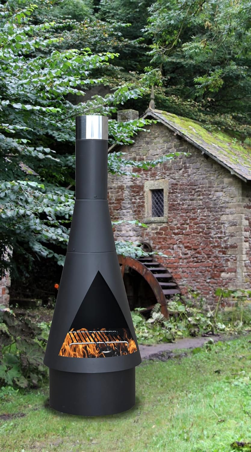 Yerd Gartenkamin Terrassenofen 125cm Black-Stahl Terrassenkamin Grill Edition