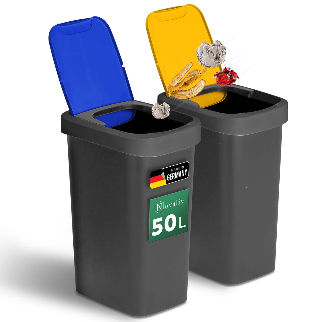 Novaliv Mülltrennsystem 50L 2er Set Mülleimer mit Schwingdeckel, Mülltrennung Küche Abfalltrennung,
