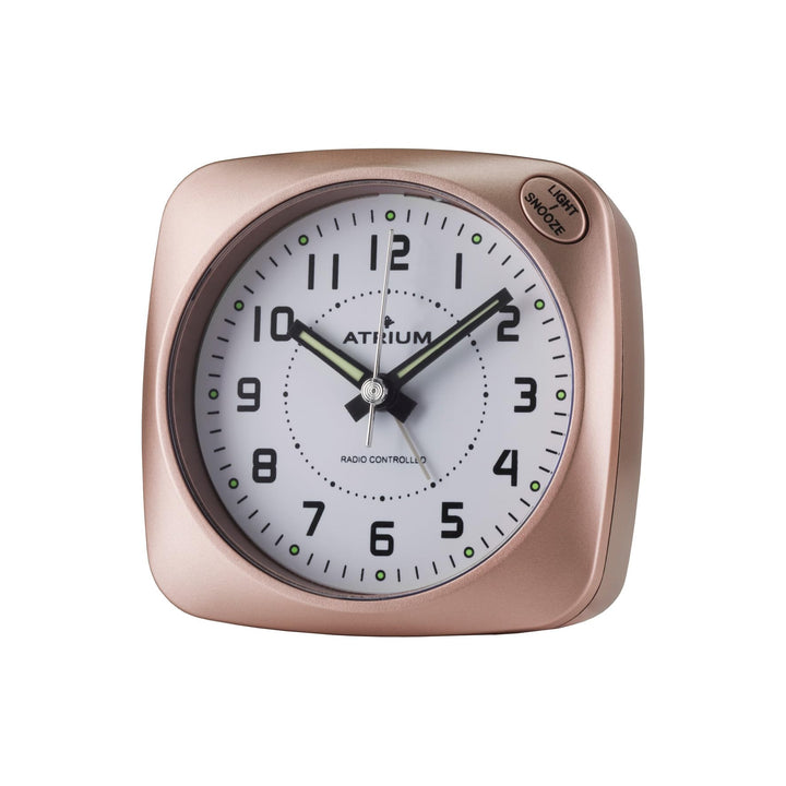Atrium Funkwecker Analog Quarz ohne Ticken grosse Zahlen sehr deutlich mit Licht und Snooze rosé A61