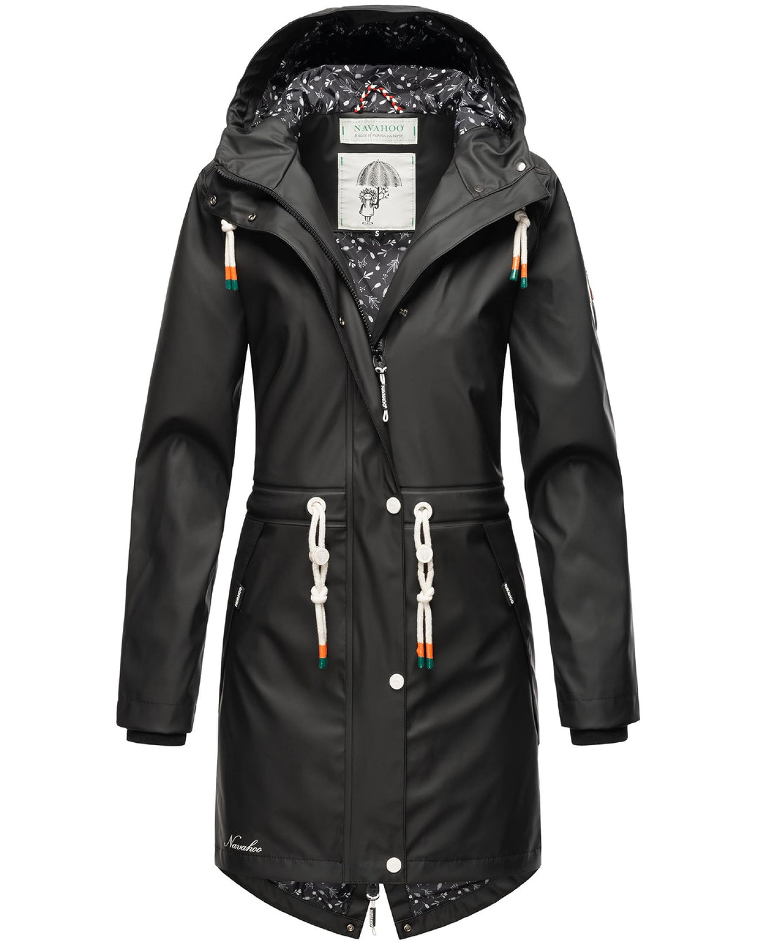 Navahoo Damen Übergangsjacke Regenmantel wasserdicht lang mit Kapuze Tropical Stormoo XS-3XL XS Schw