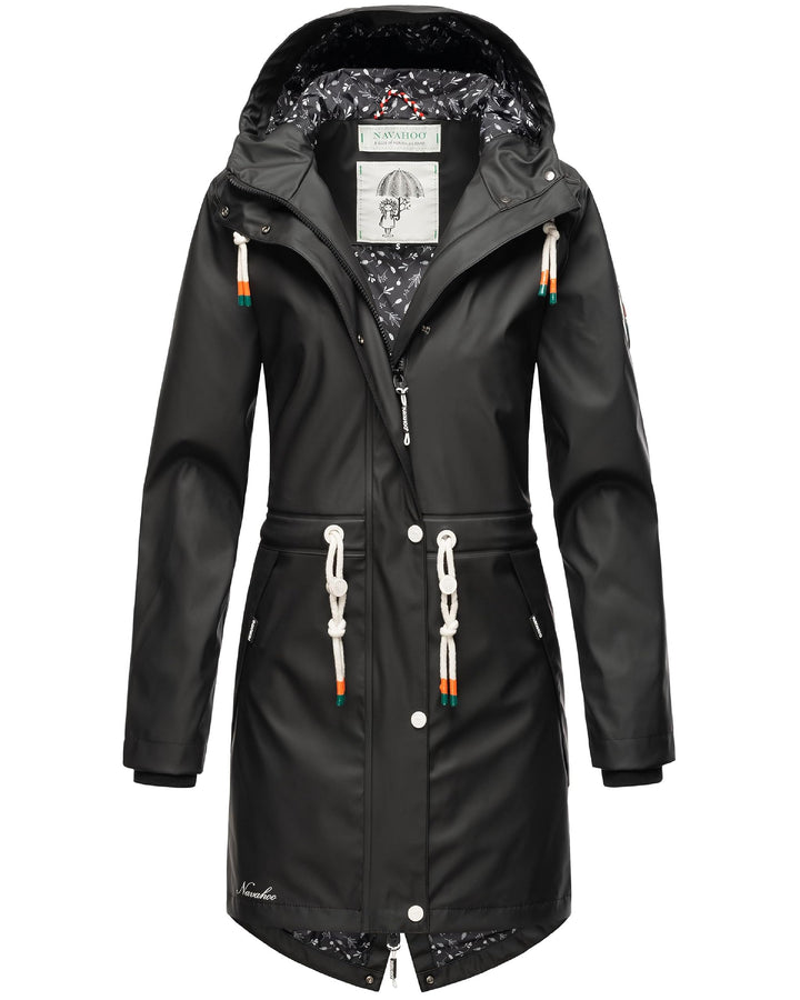 Navahoo Damen Übergangsjacke Regenmantel wasserdicht lang mit Kapuze Tropical Stormoo XS-3XL XS Schw