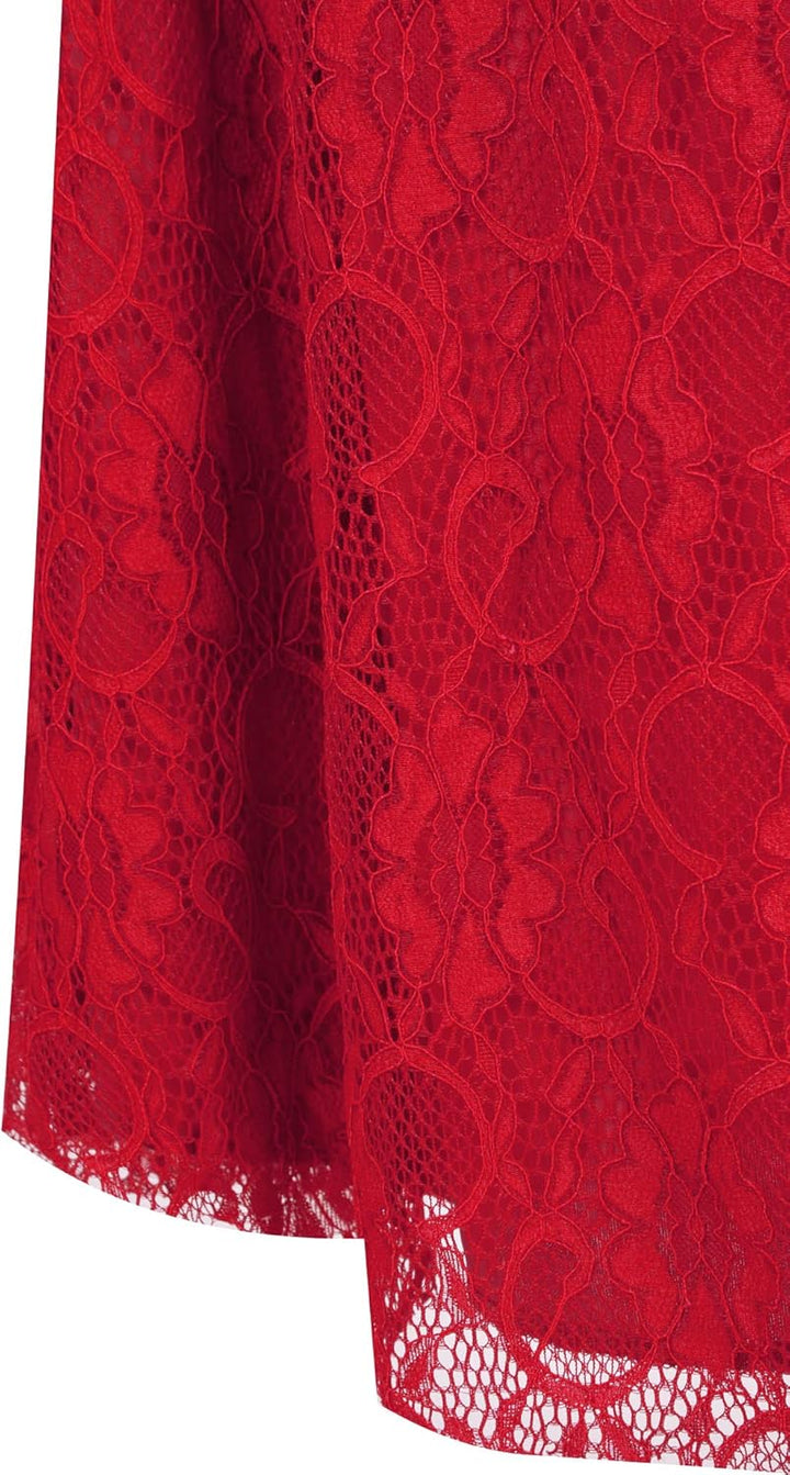 Angel-fashions Damen V-Ausschnitt Spitze Teilt Gekräuselt Bördeln Mantel Hochzeitskleid, Rot