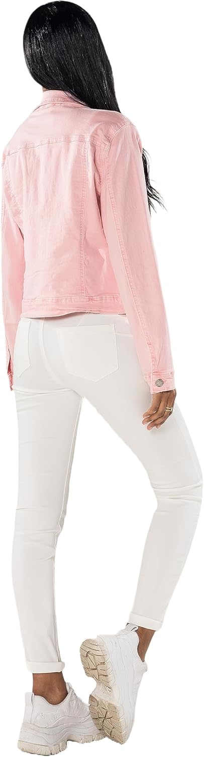 Nina Carter J212 Damen Slim-Fit Jeansjacke – Farbige Übergangsjacke mit Kent-Kragen und Taschen – Fr