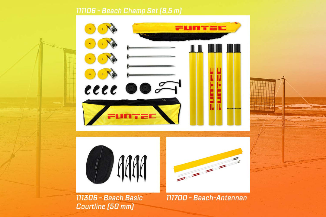 Funtec Bundle: Beach Champ Set + Beach Basic Courtline (50 mm) + Netzantennen