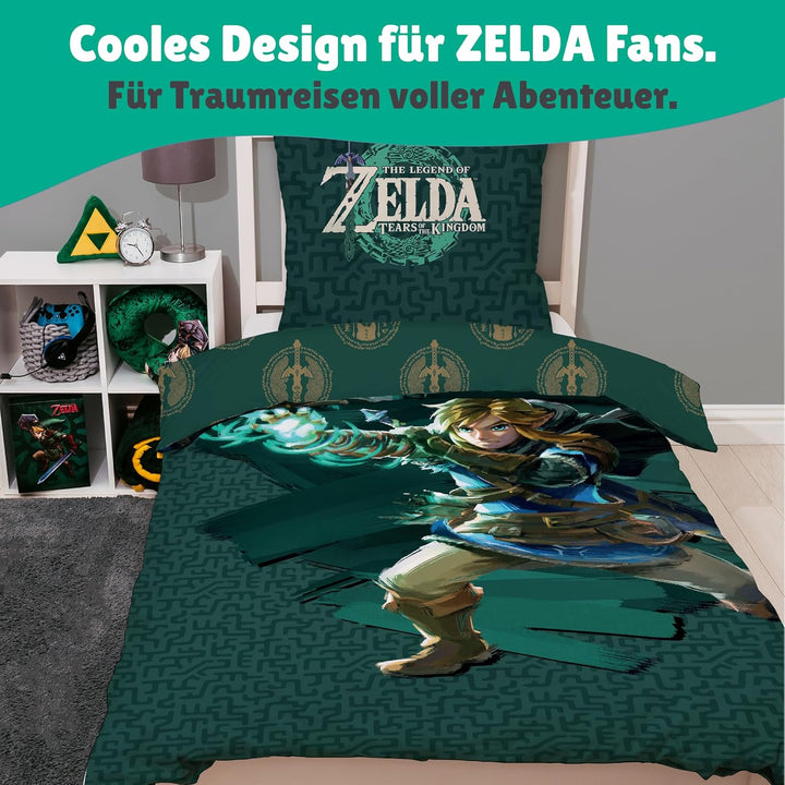 Character World Wende Bettwäsche The Legend of Zelda, 135x200 cm 80x80 cm, 100% Baumwolle Linon, Rei