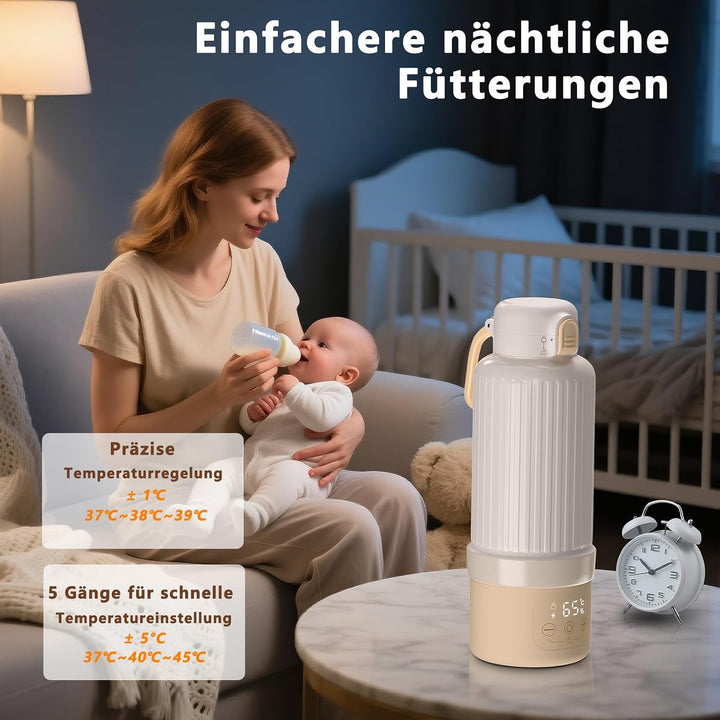 Tragbarer Flaschenwärmer Baby, 500ml Kapazität Flaschenwärmer Baby Unterwegs, Erwärmt Wasser Oder Mi