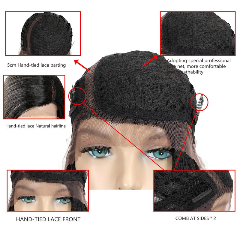 Début Lace Front Perücke für schwarze Damen Bob Perücke für weisse Damen Kunsthaar 24 cm 120g Grau G