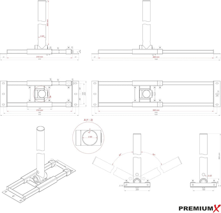 Premium X Deluxe X90-60 Dachsparrenhalter 90 cm Mast Ø 60 mm Sparrenhalter SAT Dach-Halterung feuerv