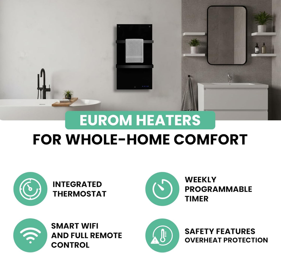 Eurom Infrarotheizung Sani 400 Wifi, schwarz 350135 (Handtuchtrockner Badezimmerheizung Bad-Heizung)