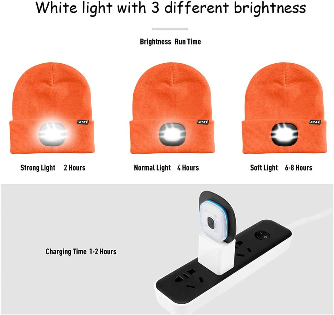 ATNKE LED Beleuchtete Mütze,Wiederaufladbare USB Laufmütze mit Licht Extrem Heller 4 LED Lampe Winte