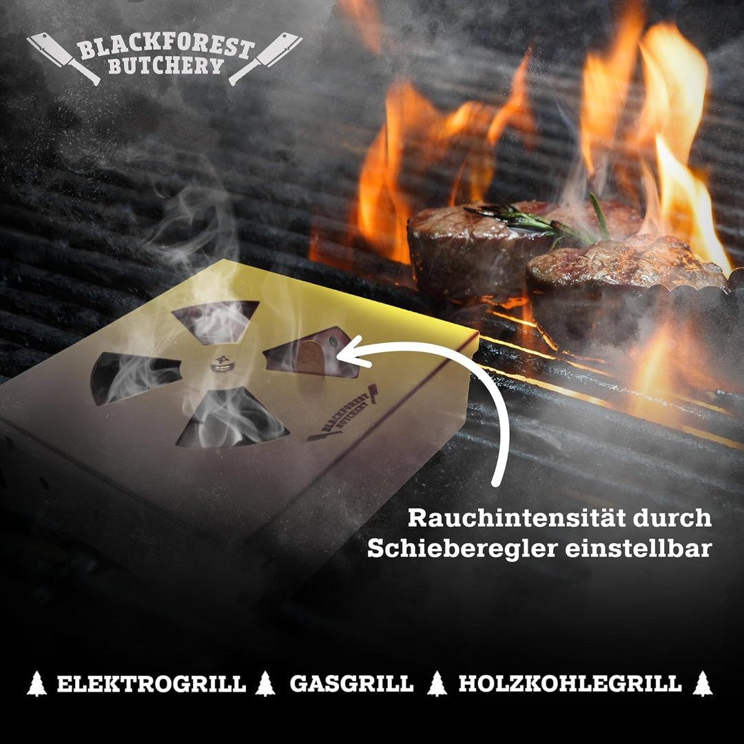 Blackforest Butchery - BBQ Räucherbox Set inkl. Räucherchips – Smokerbox aus Edelstahl – Smokergrill