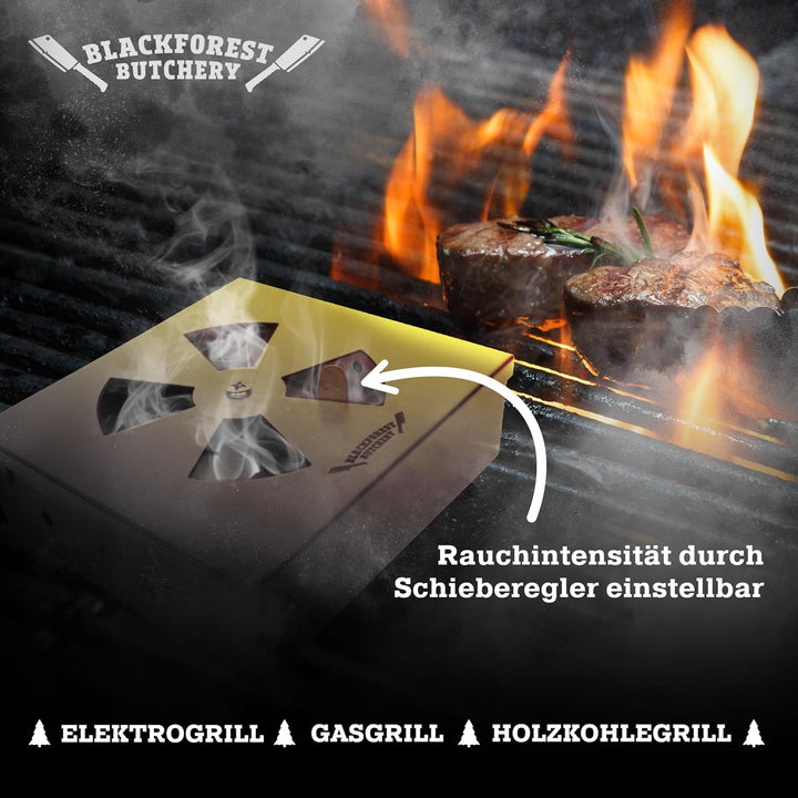 Blackforest Butchery - BBQ Räucherbox Set inkl. Räucherchips – Smokerbox aus Edelstahl – Smokergrill