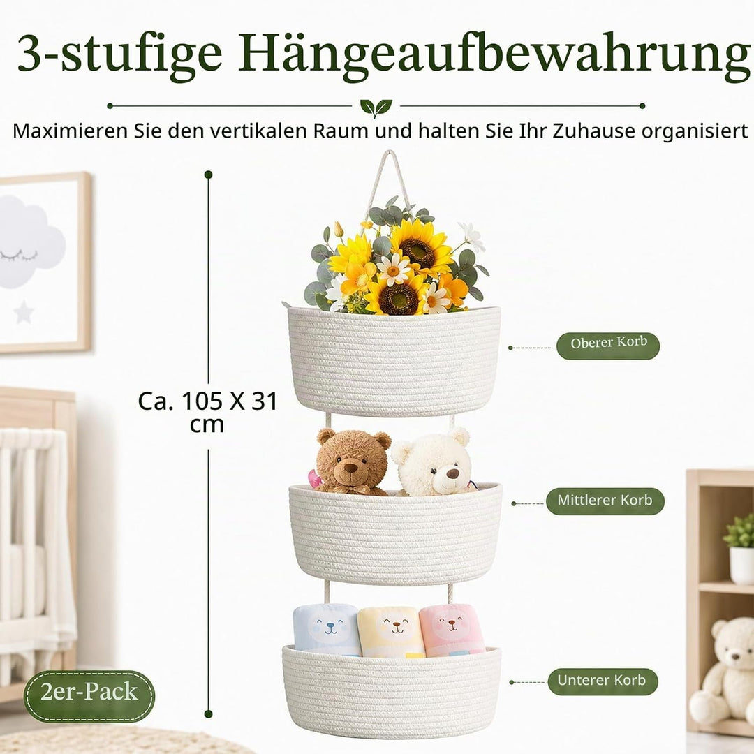 STATVAST 2 Stück Hängeorganizer Organizer Wand, weiss Premium Leinen Organizer mit 3 stufiger Hängek