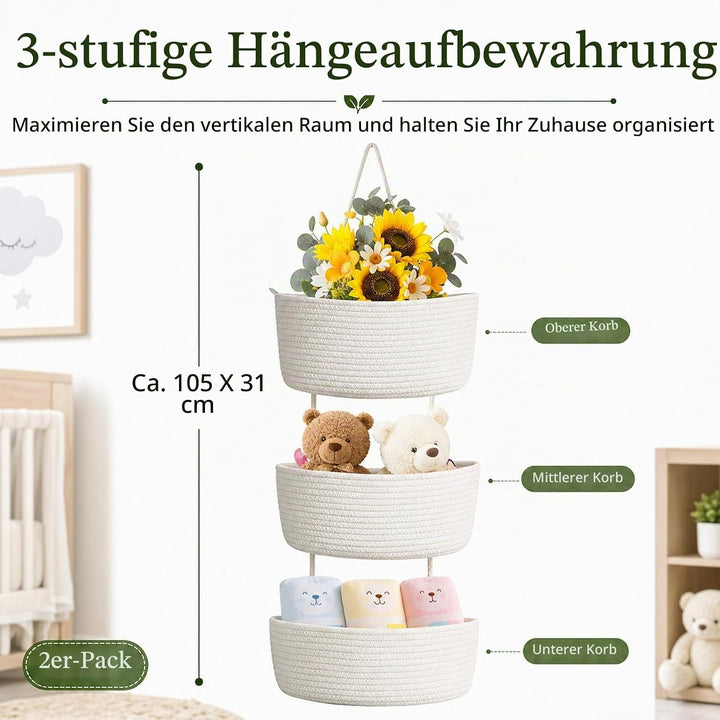 STATVAST 2 Stück Hängeorganizer Organizer Wand, weiss Premium Leinen Organizer mit 3 stufiger Hängek