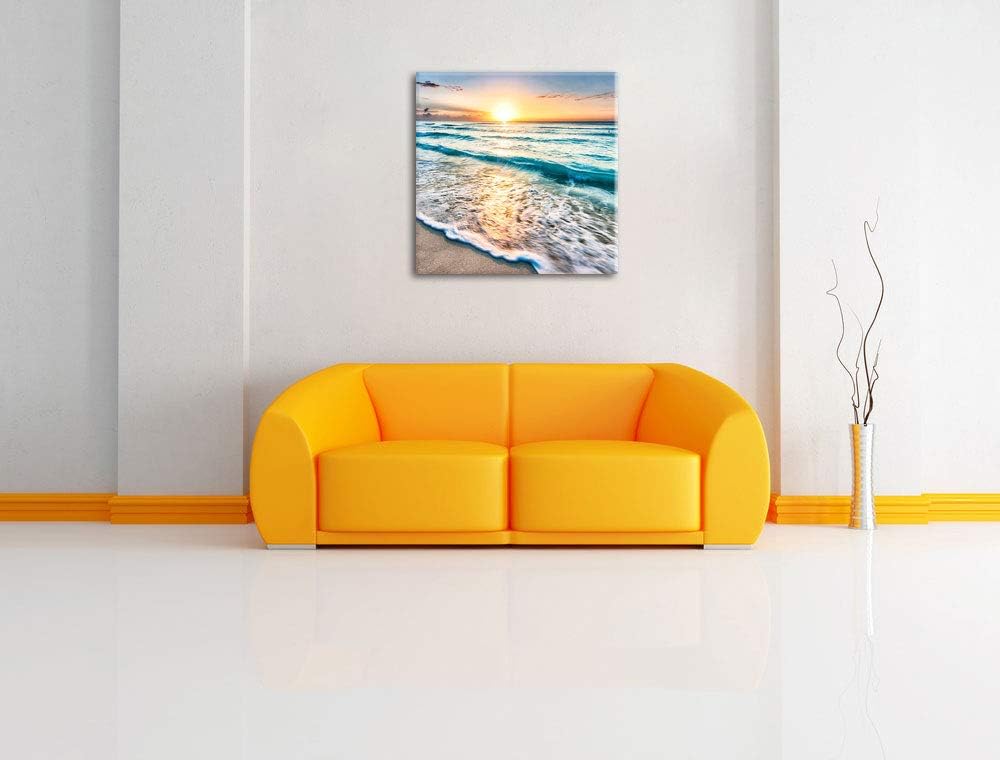 Meer bei Sonnenuntergang, Format: 70x70 auf Leinwand, XXL riesige Bilder fertig gerahmt mit Keilrahm