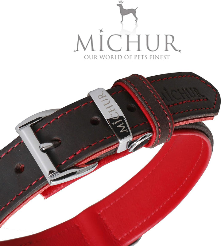 MICHUR Oleo Rot Hundehalsband Leder, Lederhalsband Hund, Halsband, Braun, Leder, in verschiedenen Gr