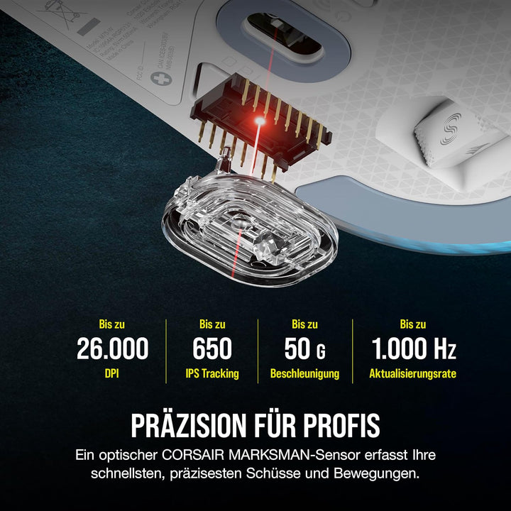 Corsair M75 Wireless RGB Leichte FPS Gaming-Maus – 26.000 DPI – Austauschbare Seitentasten – iCUE-Ko
