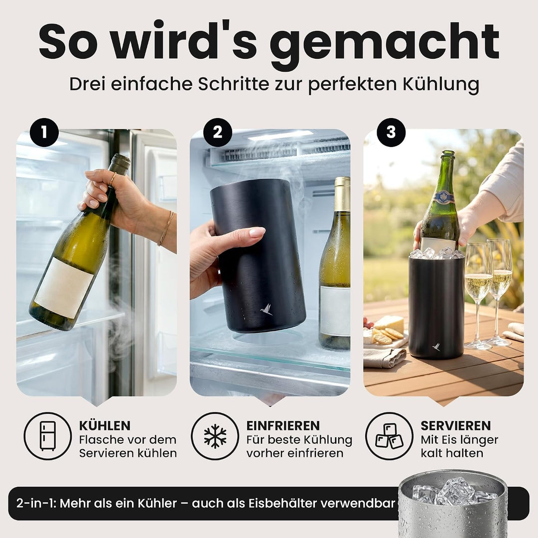 beyond Flaschenkühler für Wein, Champagner und Sekt Flaschen I Doppelwandiger Edelstahl Sektkühler -