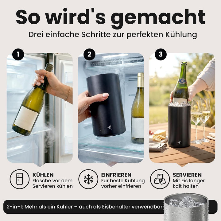 beyond Flaschenkühler für Wein, Champagner und Sekt Flaschen I Doppelwandiger Edelstahl Sektkühler -