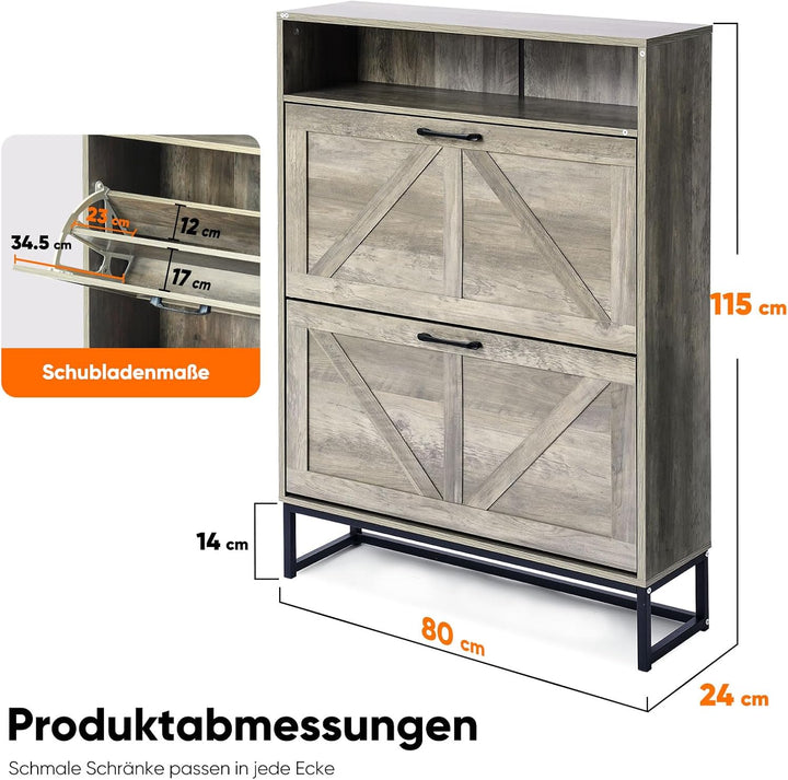 HOKEEPER Schuhschrank aus Holz, Schuhschrank 2 Klappen, Schuhkipper, Schmaler,freistehendes schmales