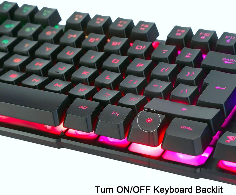 BAKTH Gaming Tastatur und Maus Set, LED Hintergrundbeleuchtung QWERTZ DE Layout, Regenbogen Farben B