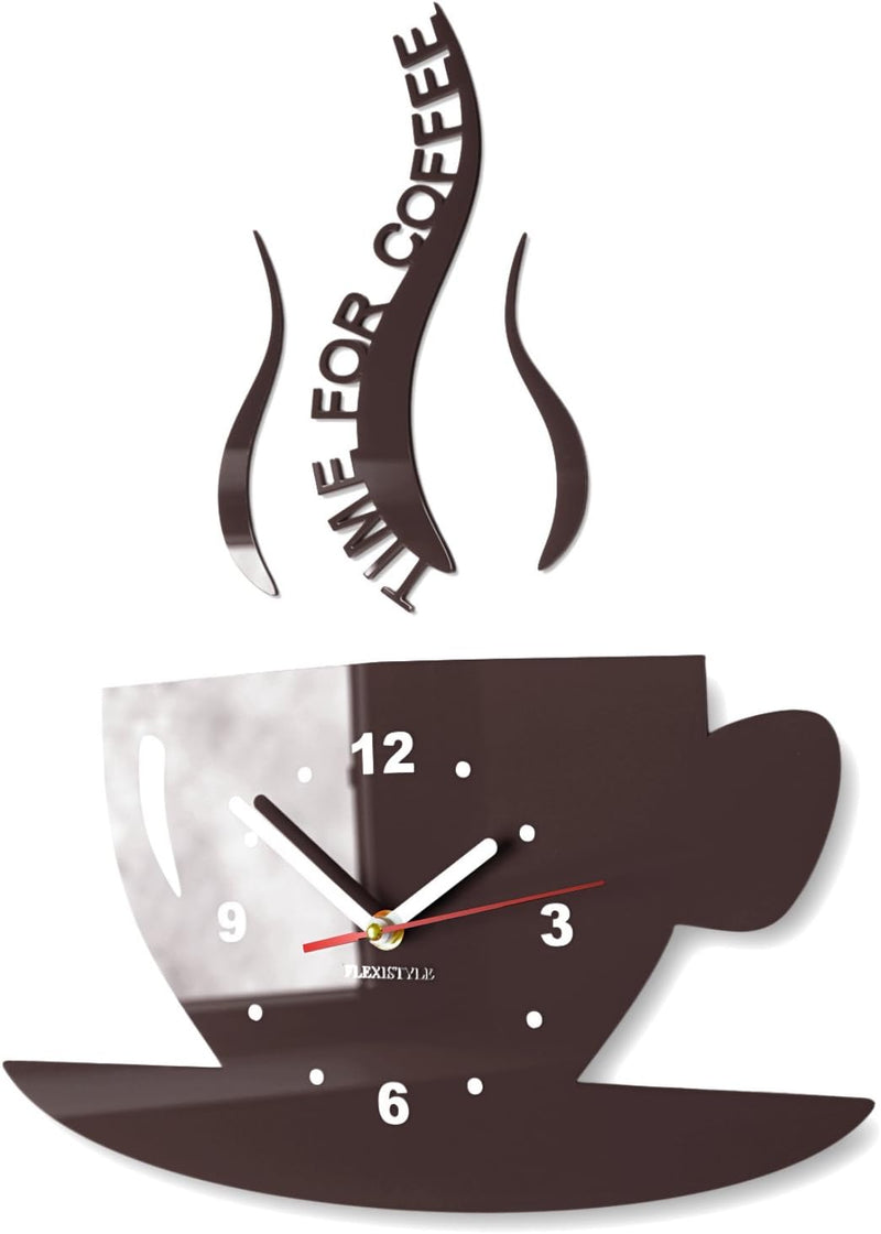 Tasse Time for Coffee (Zeit für Kaffee) Moderne Küche Wanduhr, Wenge Braun, 3D römisch, wanduhr deko