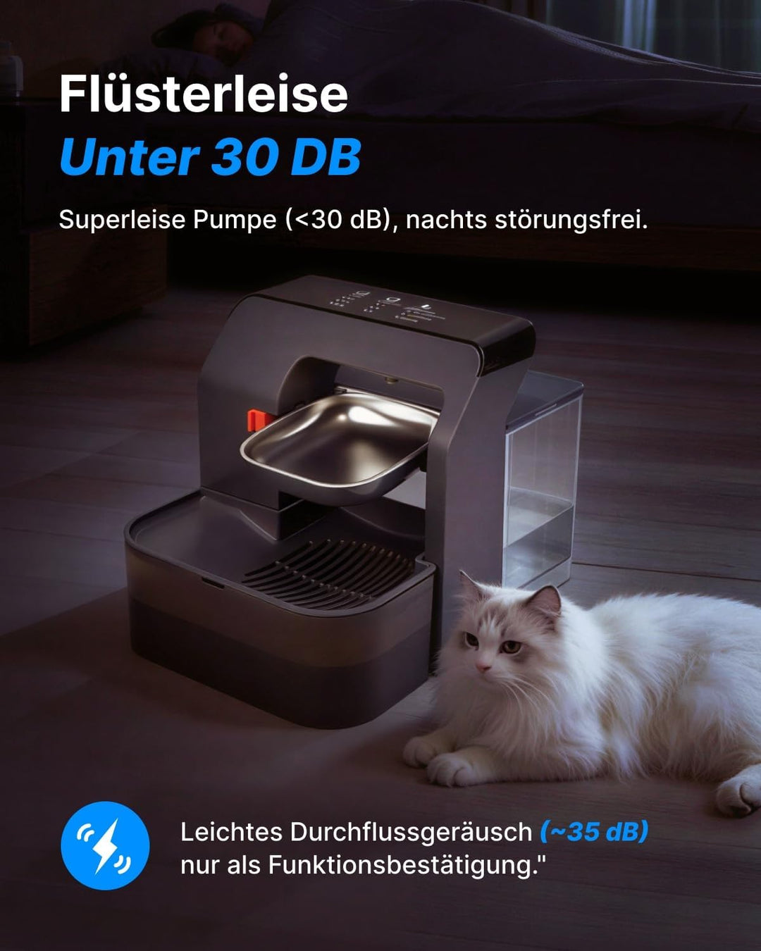 Trinkbrunnen für Katzen, Kabelloser Katzenbrunnen mit Bewegungssensor, Leise Wasserpumpe, Schwarz, 3