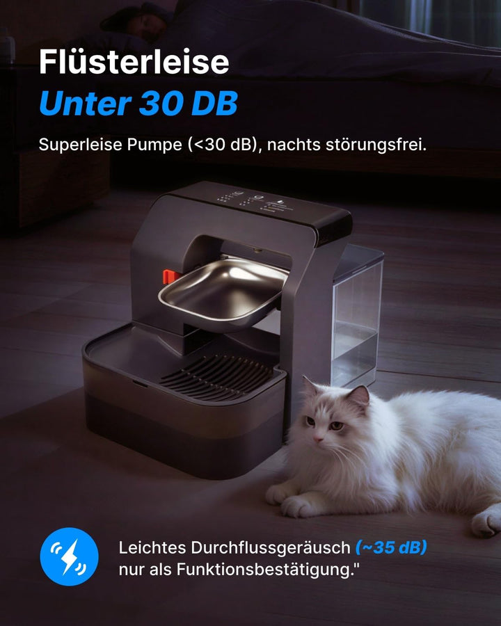 Trinkbrunnen für Katzen, Kabelloser Katzenbrunnen mit Bewegungssensor, Leise Wasserpumpe, Schwarz, 3