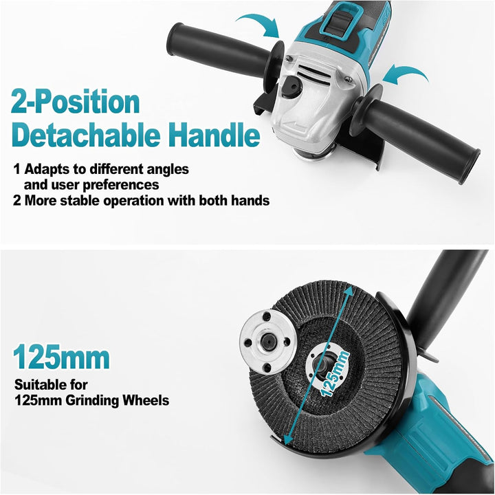 Yofuly Akku Winkelschleifer für Makita Akku 18V 21V, 2× 3.0Ah Akkus &amp; Ladegerät, Akku Flex Trennschl