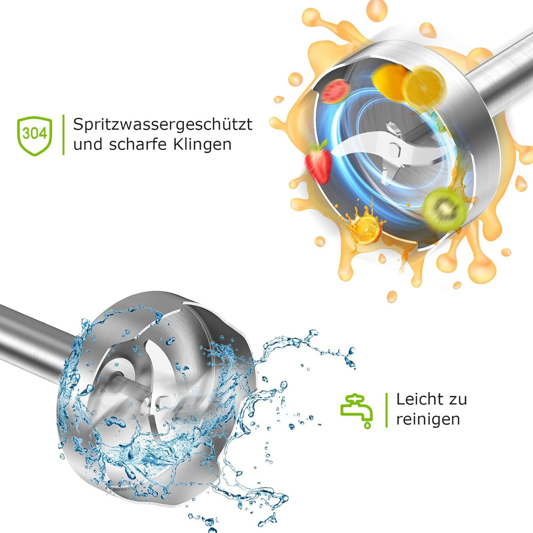 Bonsenkitchen 3 in 1 Elektrischer Stabmixer, 1000W Pürierstab mit Schneebesen/Messbecher, Stufenlose