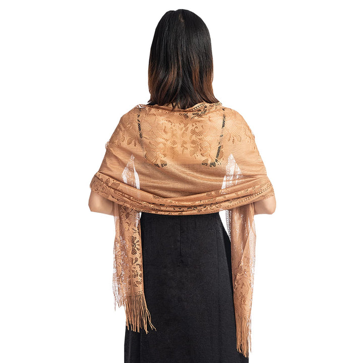 NiceYnn Women's Floral Lace Scarf Shawl with Tassels 179cm, Soft Mesh Fringe Wraps for Wedding Cape