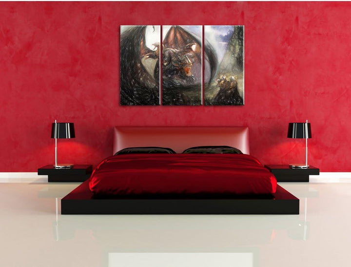 Pixxprint Drachen Schlangen als Leinwandbild/Grösse: 3 Teilig (120x80 cm) cm/Wandbild/Kunstdruck/fer