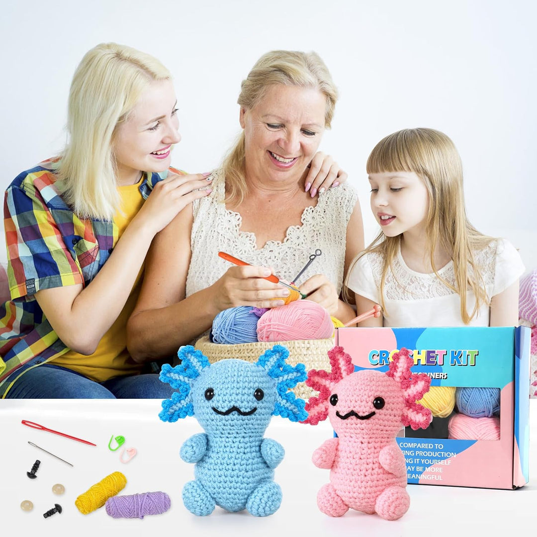 Weldomcor Häkelset für Anfänger, 4 Stück Axolotl Tiere Häkelset Häckeln Stricken für Anfänger Set mi