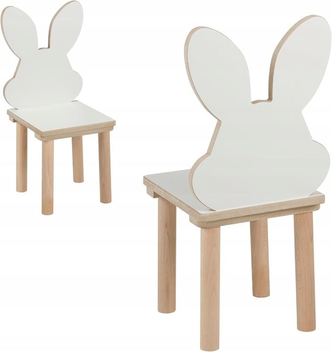 Kindertisch mit 2 Stühlen Set 50 x 60 x 47 cm aus Holz, Bär- und Hasen-Design, Sitzgruppe Kinder, Ki
