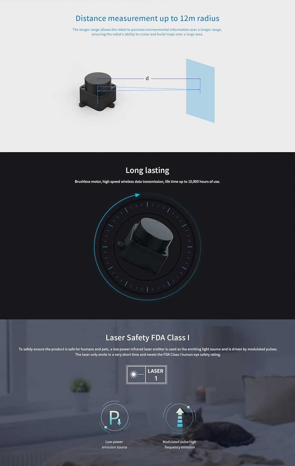 WayPonDEV FHL-LD19 360 Degree 2D Lidar Distance Sensor Kit, 10Hz Scan Rate and 12m Distance Lidar RO