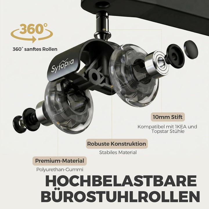 Sytopia Bürostuhl Rollen 10mm x 22 mm, Nur kompatibel mit 1KEA Stuhl (Nicht für 11mm stuhlrollen), 5