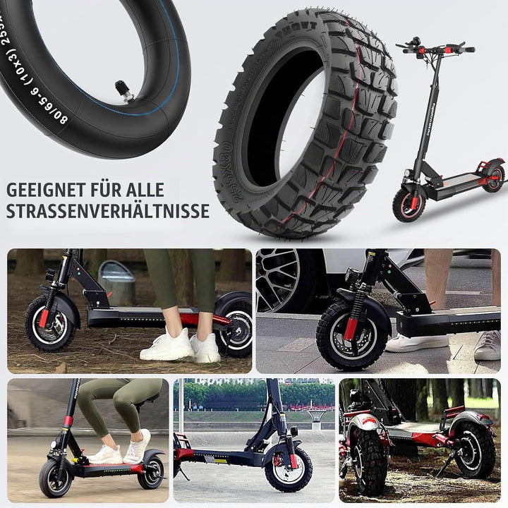 255x80 Reifen und Schlauch mit Silber Ventil Gerade, 10 x 3 Zoll Offroad Ersatzreifen Schlauch E Sco