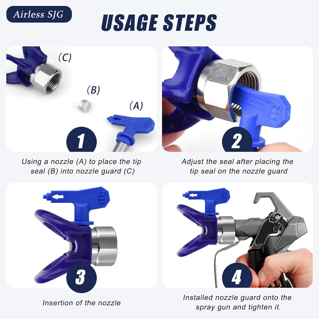 Airless SJG 10 Stück Airless Düse mit Spitzendichtung, Reversible Sprühspitzen, Airless-Sprühdüsen,